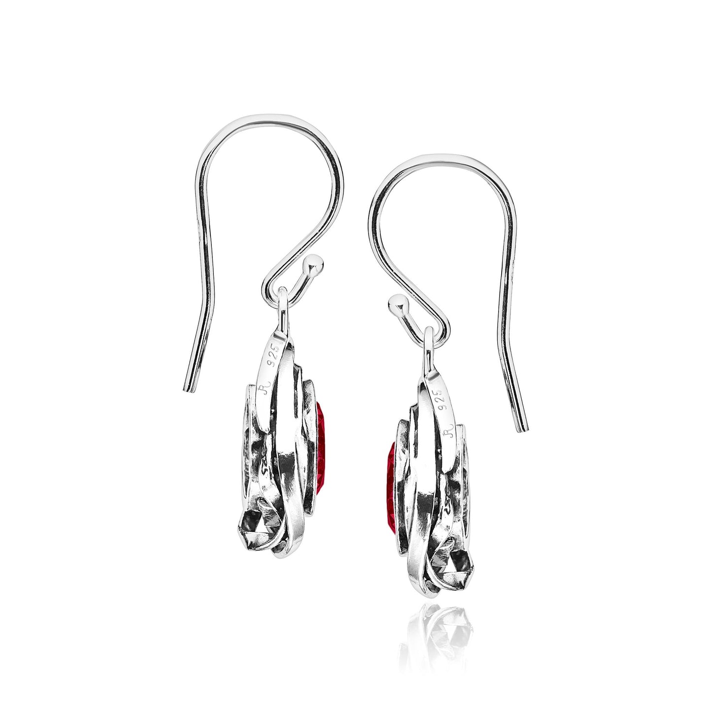 JEAN RACHEL JEWELRY 925 Sterling Silver Dangle Earrings for Women-Wire Wrap with Bezel Set Cubic Zirconia Vintage Design-Hypoallergenic, Lead & Nickel Free-Artisan Handcrafted Statement Earrings, Ruby