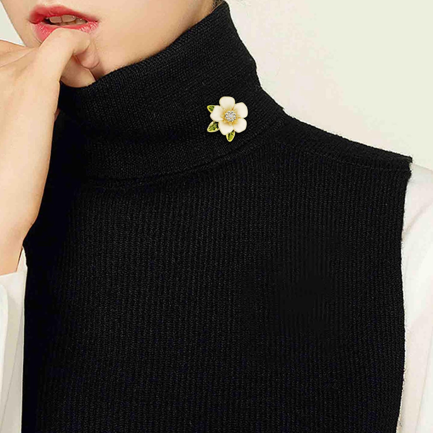 Crystal Red Flower Brooch Pins for Women Elegant Enamel Rhinestone Floral Brooches Pin Fashion Jewelry for Party Dance Wedding Banquet Brooch for Women Gift (White)