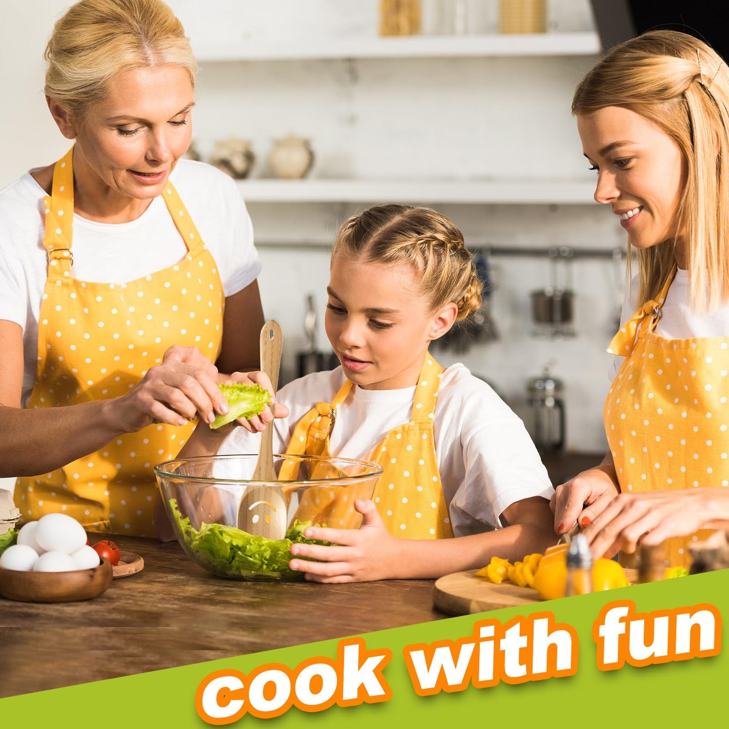 Wooden Cooking Utensil Set, Cute Spatula Set, Funny Bamboo Kitchenware, Unique Mother's Day Gifts for Cooks Hostesses Mom Grandma Wife Weddings House Warming Kitchen Accessories (A001)