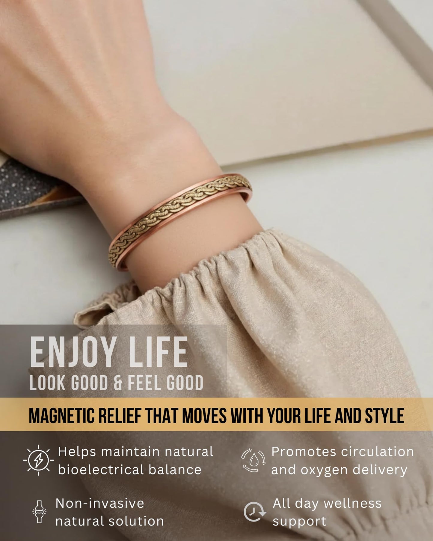 WestLuna Magnetic Copper Bracelet for Women, 8X Ultra Strength Magnetic Bracelets with 3,800 Gauss Magnets, 99.99% Pure Copper Health Jewelry Gift, Includes Gift Box, Jewelry Cloth, Blank Blessing Card (Woven Inlay)