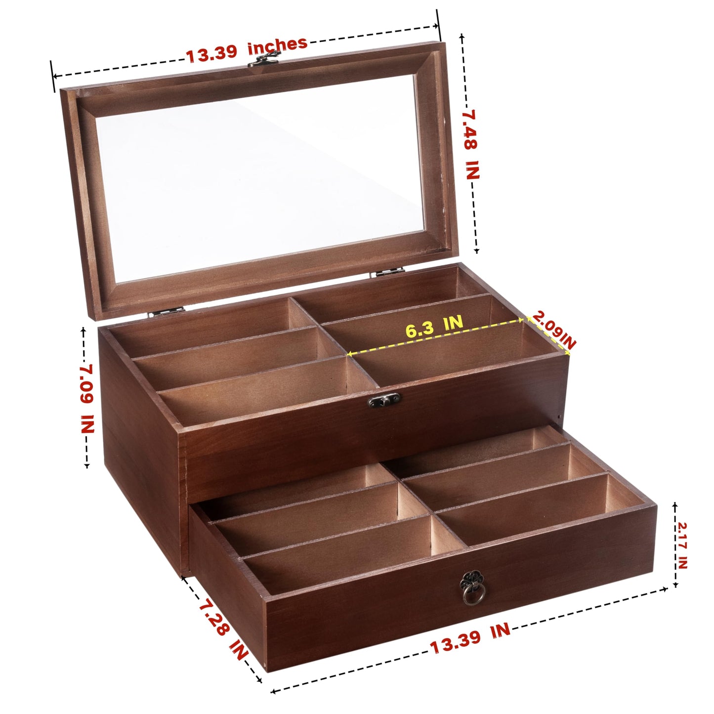 humberboat Wooden Sunglasses Storage Organizer, 12 Slots Sunglasses Organizer Case for Multiple Pairs, Eyeglasses Display Case for Gift, Holder Watches Jewelry Collection for Men Women