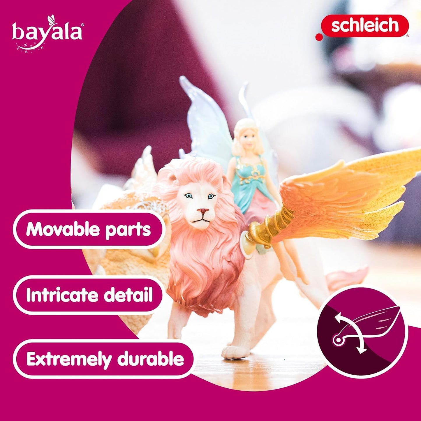 Schleich Bayala - Winged Fairy and Flying Lion Toy Set for Girls and Boys - Moveable Pink Lion and Cute Magnetic Blue Fairy Action Figure - Magical Animal Figurine Playset for Kids Ages 5+ | 70714