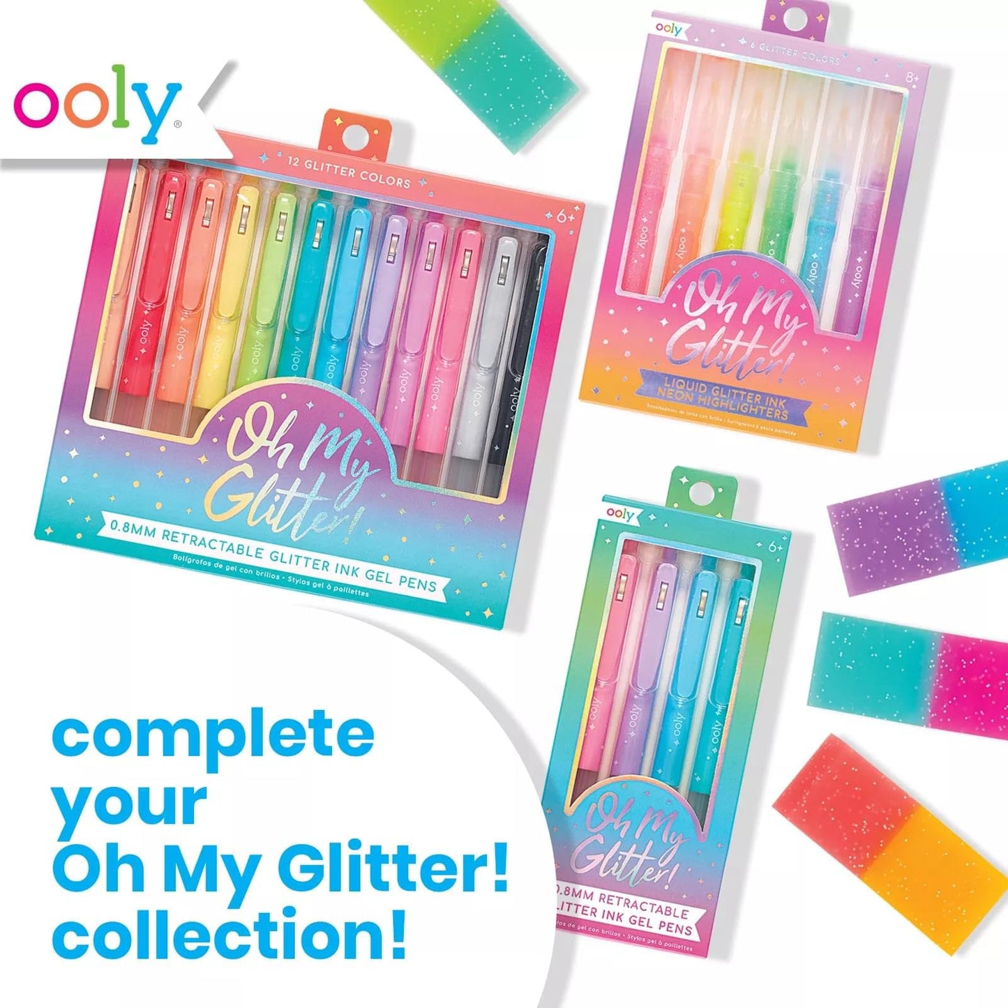 Ooly Oh My Glitter Gel Pens - Set of 12 Cute School and Art Supplies for Girls, Planner Pen with Comfort Grip, Ideal Retractable Glitter Pens for Decorations & Office Use