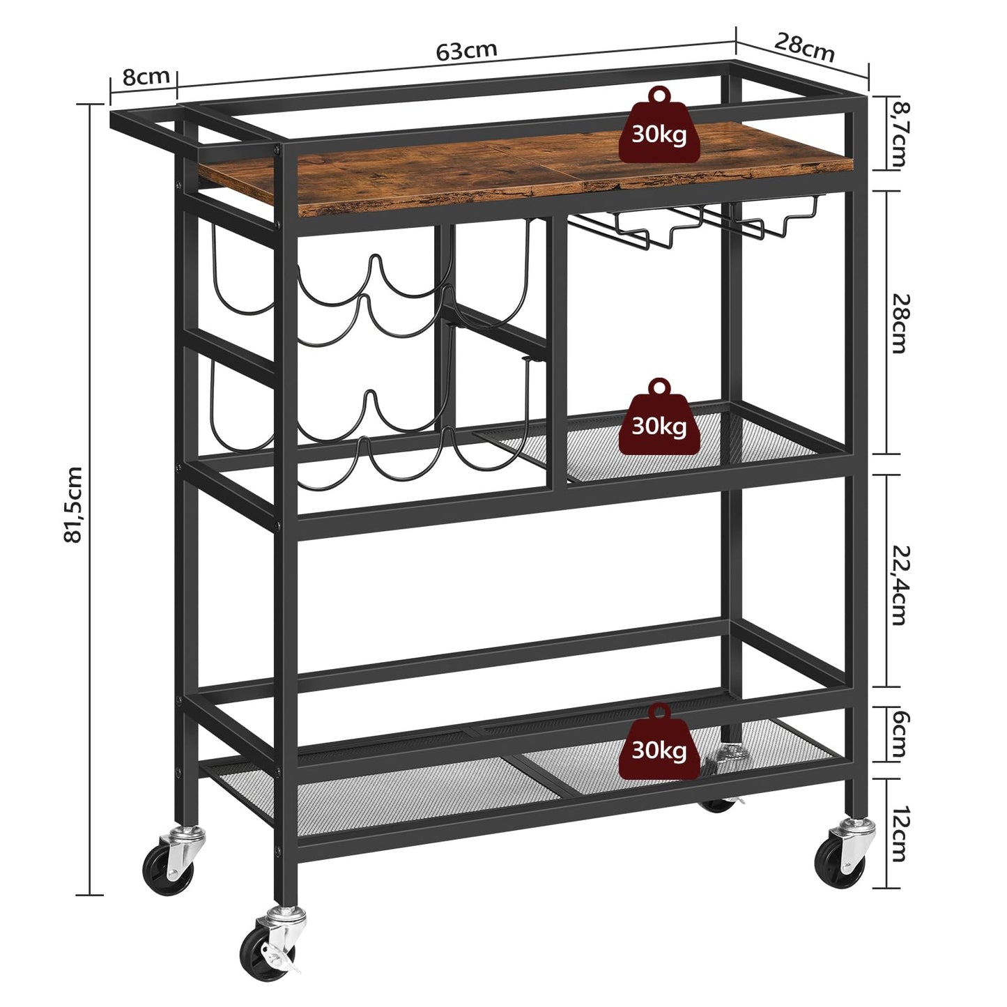 MAHANCRIS Bar Cart for Home and Bakers Rack with Power Outlet Bundle, Microwave Stand, RCHR6101-BRHR36E01