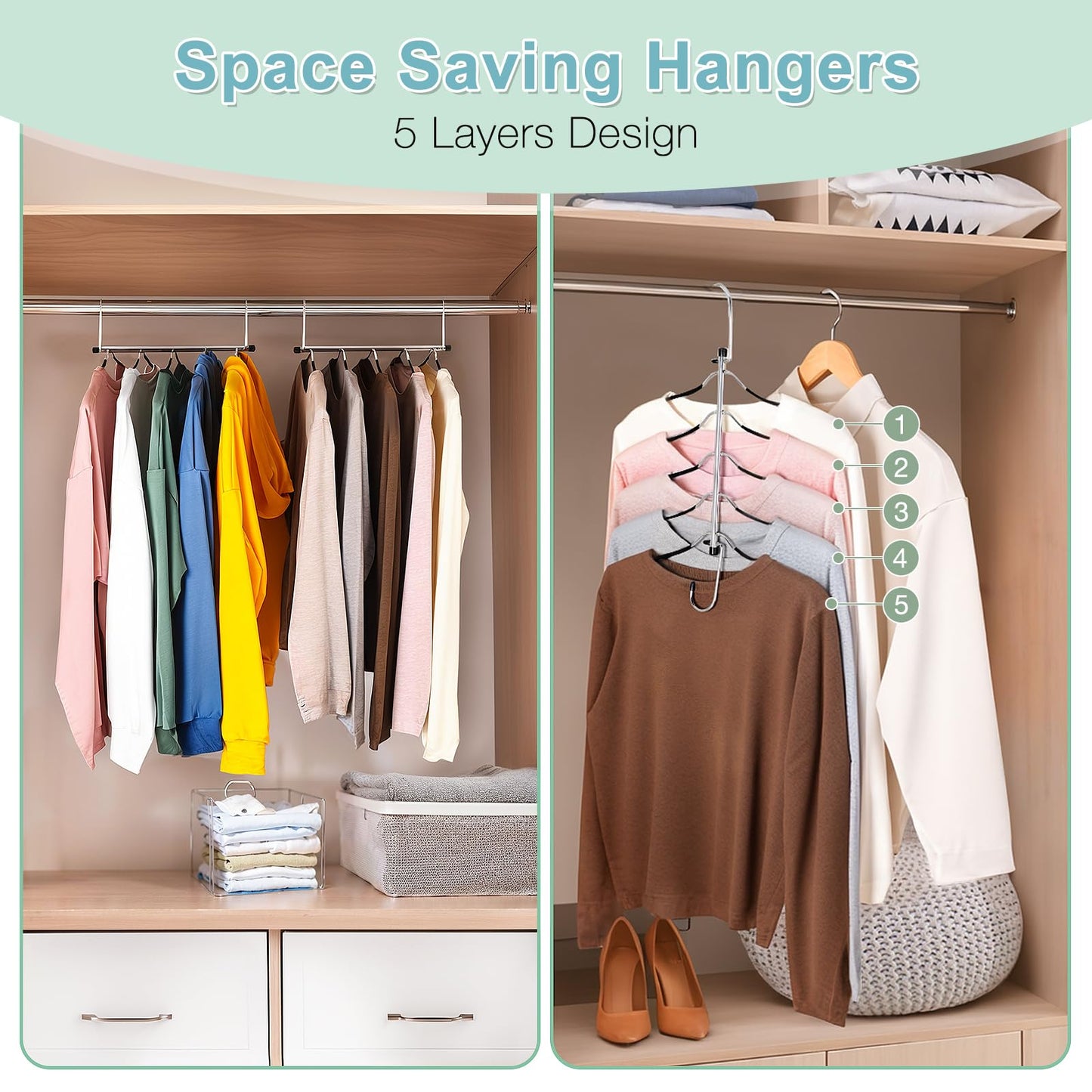 Clothes Hangers Space Saving Shirt Hangers, Lomrsiul Non Slip PVC Coating Multi Blouse Hangers Shirt Organizer for Closet Organizers and Storage for T Shirt Sweater Hoodie Coat Dress Black 2 Pack