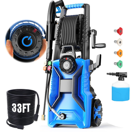 Pressure Cleaner 5000 PSI Adjustable Pressure, Power Cleaners Powered with 33ft Pressure Hose, 4 Nozzles and 500ml Foam Cannon, Cleaner Machine for Home, Car, Blue