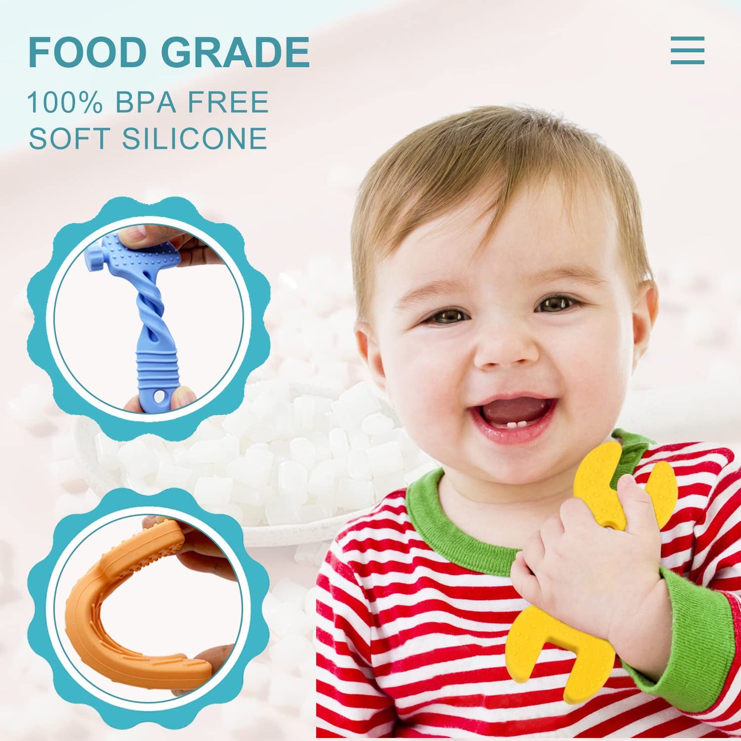 Teething Toys for Babies, Baby Teething Toys, Silicone Baby Teether Toys, Baby Chew Toys, Molar Teether, Hammer Wrench Spanner Pliers Shape Teething Toys for Boys Girls