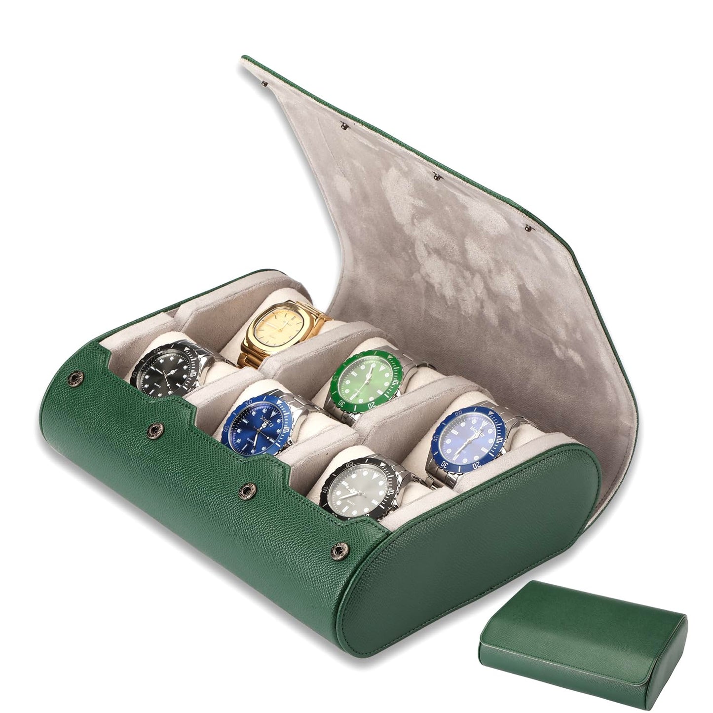 YANHHAN Watch Roll Travel Case for Men - Multifunctional Leather Watch Travel Cases Watch Display Box Cabinet ，Christmas Gift for Man/Woman/Office,daily watch case(green)