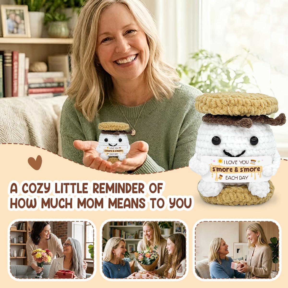 Tiny Detalles Smore Crochet for Mom from Daughter, Son, Wedding for Couple, Him Her, Cute I Love You Smore Gift for Friends & Family, Birthday, Valentine’s Day Gift Ideas