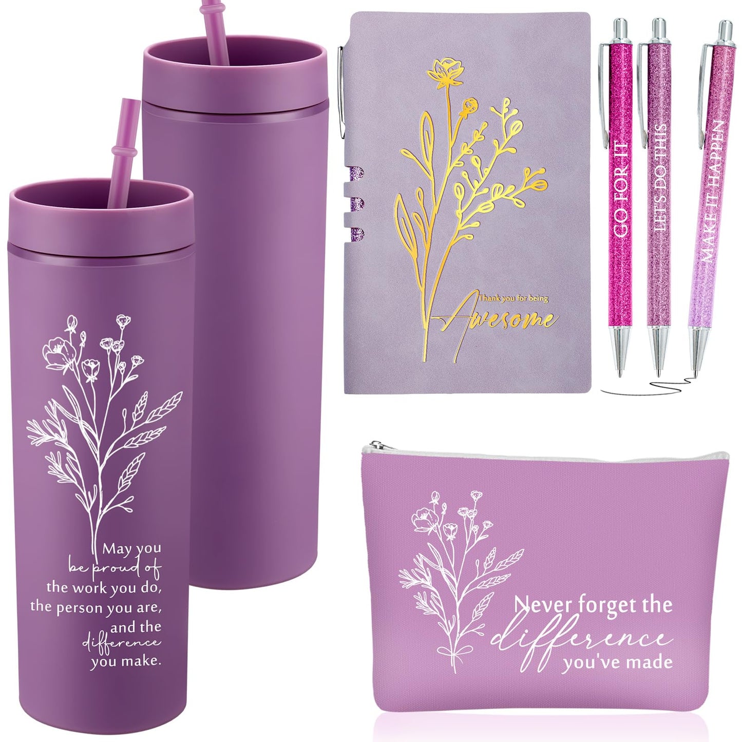 Funnymoom 6 Pcs Employees Appreciation Gift Set for Women, Teacher Principal Appreciation Gifts, Thank You Box for 16 oz Tumbler Makeup Bag Journal Pens Mother's Day for Nurse Mentor Coworke