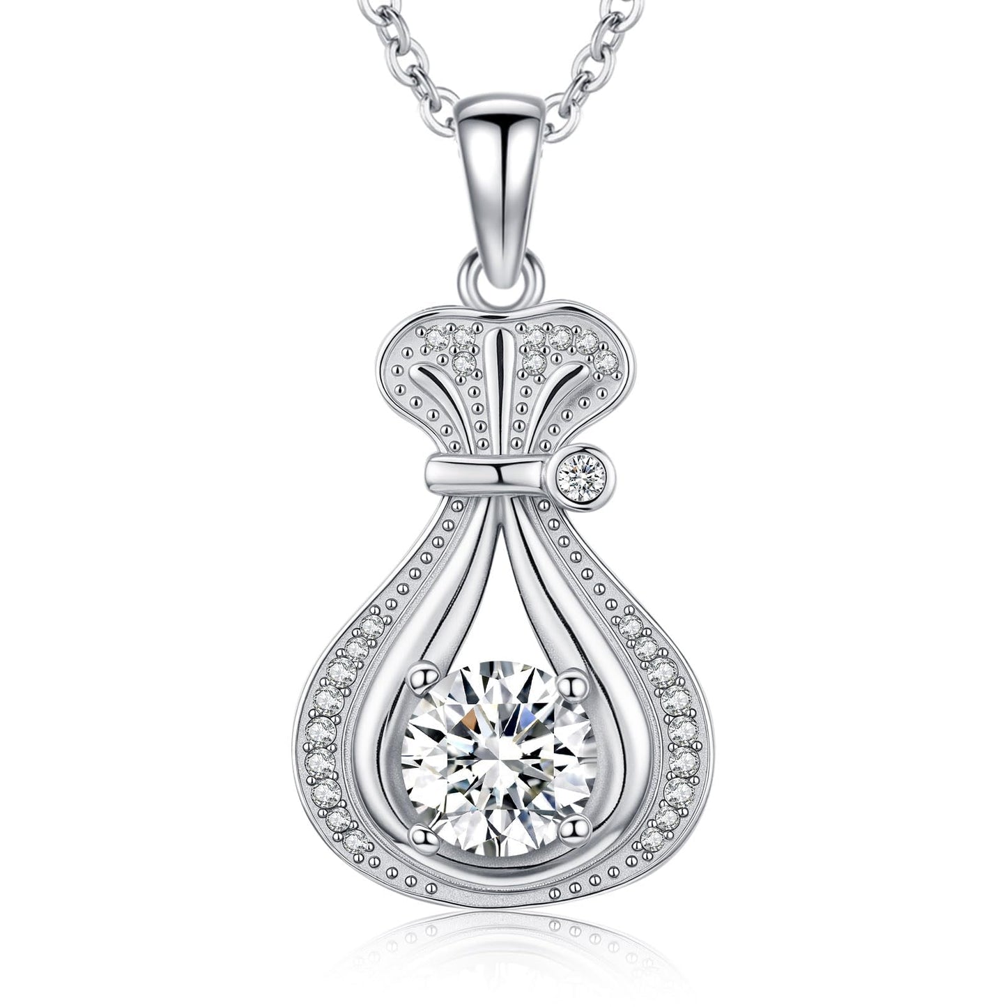 2 Carat Moissanite Necklace 925 Sterling Silver Jewelry AAAAA Cubic Zirconia Money Bag Pendant Necklace Best Gifts for Mom Women Girlfriend Grandma Friend Lover Her Wedding Birthday Anniversary Daily