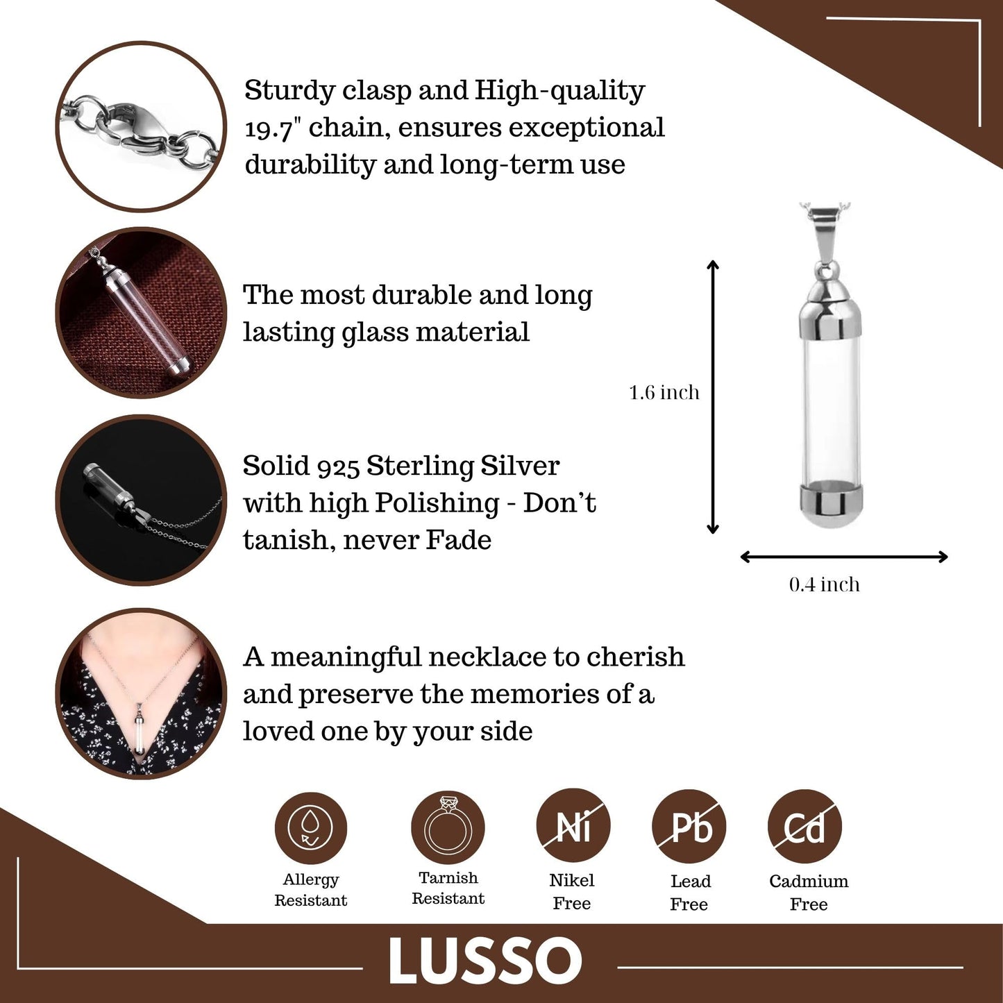 925 Sterling Silver Blood Vial Necklace For Women and Men - Glass Vial Pendant Necklace Perfume Bottle Necklace - Water Container Vial Jar Necklaces For Liquid Oil Diffuser Vial Jewelry