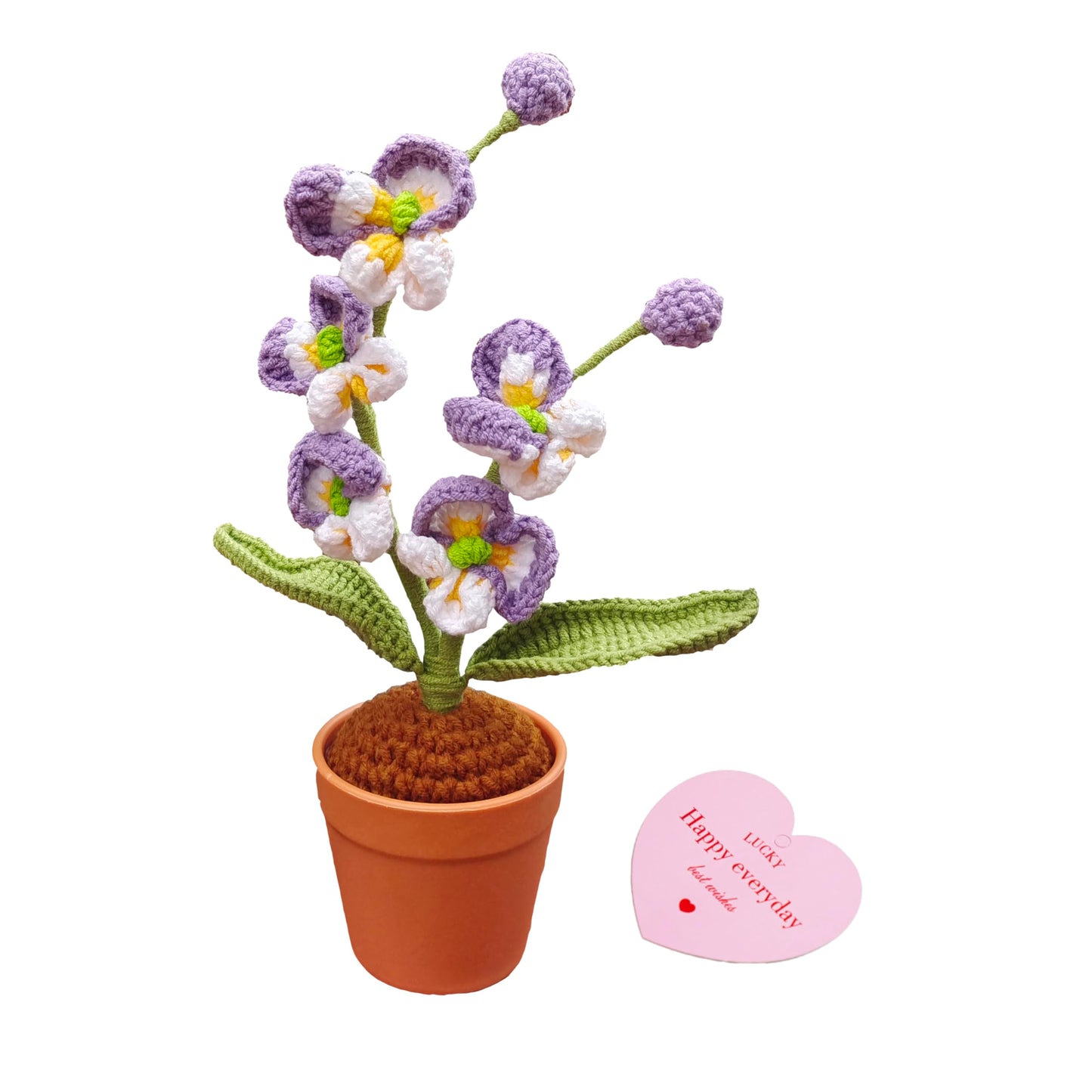 beausougon Handmade Crochet Orchid Potted Plants, Knitted Artificial Forever Flowers with Exquisite Pot, for Friends, Women, and Kids, Ideal for Home Decorations and Office Desks