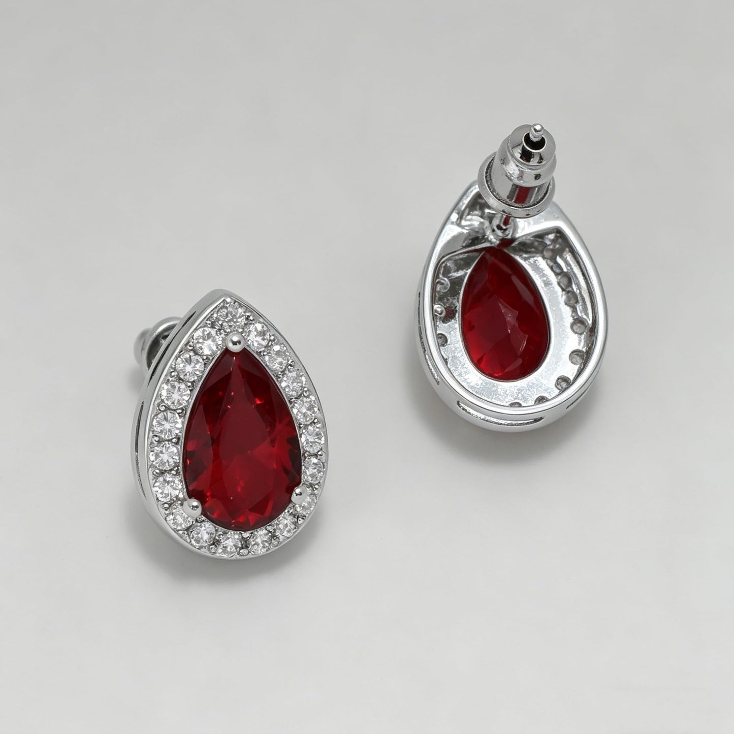 UDYLGOON Teardrop CZ Bridal Jewelry Set Imitation Diamond Earrings Necklace Bracelet for Bride Bridesmaids Wedding Prom Party (Tennis-Red)