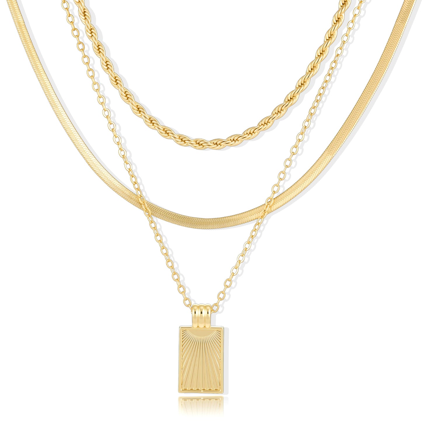 YEEZII Layered Gold Necklaces for Women Trendy, 3 Pcs 14K Gold Plated Choker Paperclip Box Chain Necklace, Stackable Women's Gold Pendant Necklaces Jewelry Set (White Gold)