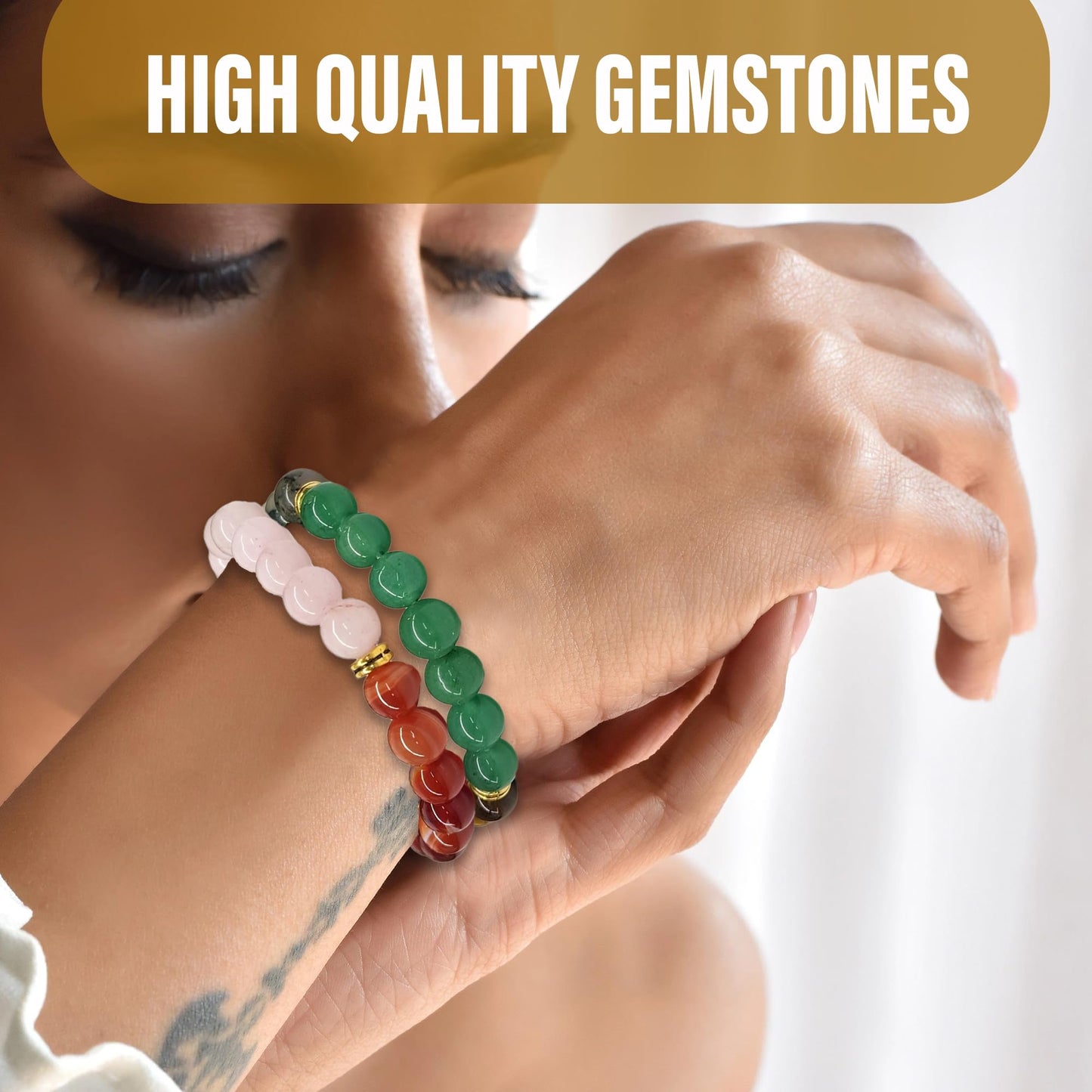 Smart Intentions Anxiety Relief Bracelet for Women - Unique Healing Stones Bracelet for Stress Relief & Meditation, Stretchable Beaded Bands with Natural Healing Energy, 14 Different Crystal Bracelets to Choose From (Menopause- Hematite, Rhodonite, Howlit