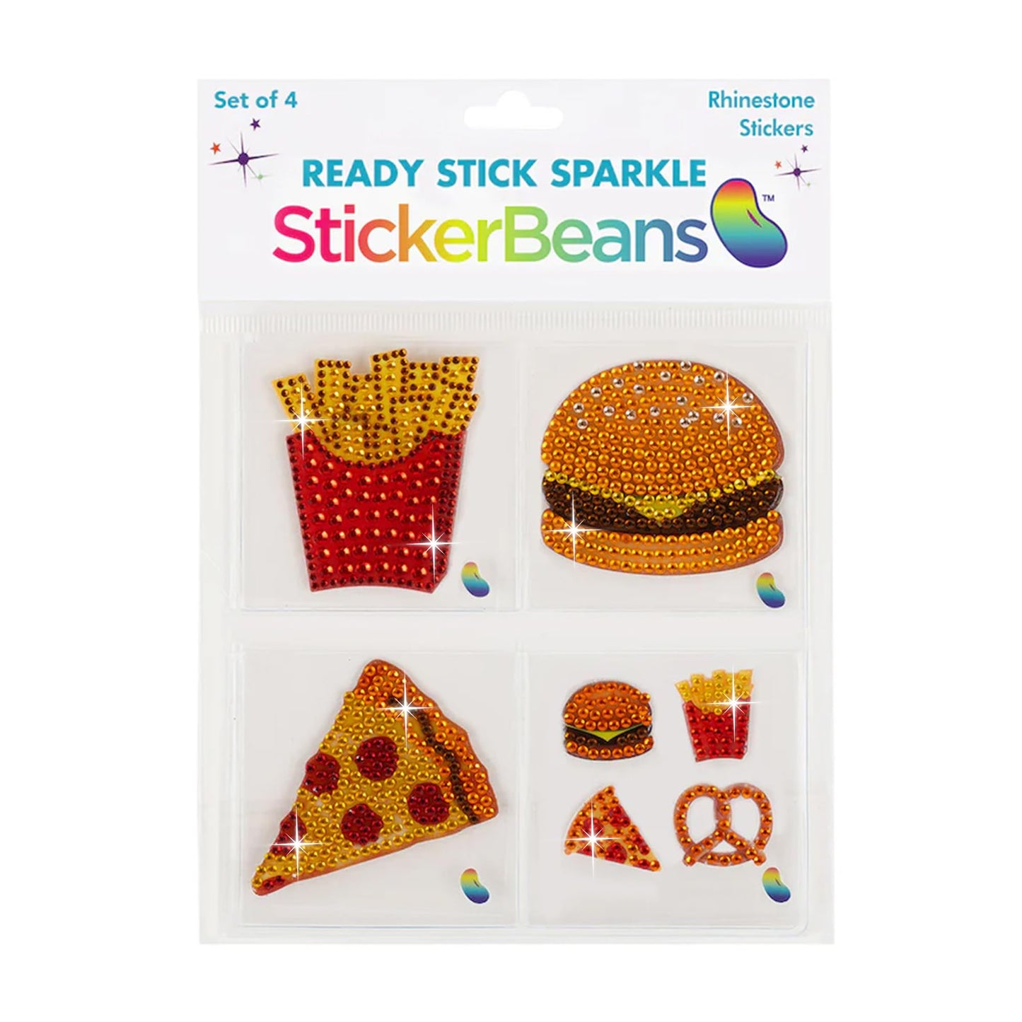 StickerBeans® Rhinestone Stickers - Foodie Sticker Pack, 2” x 2” Each, Unique Sparkly Cut-to-Shape for Collecting, Trading, Decorating Laptops, Phone Cases, Scrapbooks - for Kids, Teens, & Adults