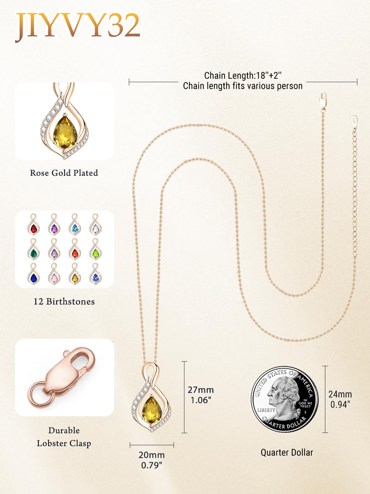 JIYVY32 Citrine Infinity Necklace for Women November Birthstone Necklaces Rose Gold Plating Anniversary Birthday Gifts for Wife Her Mom Girlfriend Birthstone Jewelry Gifts for Women