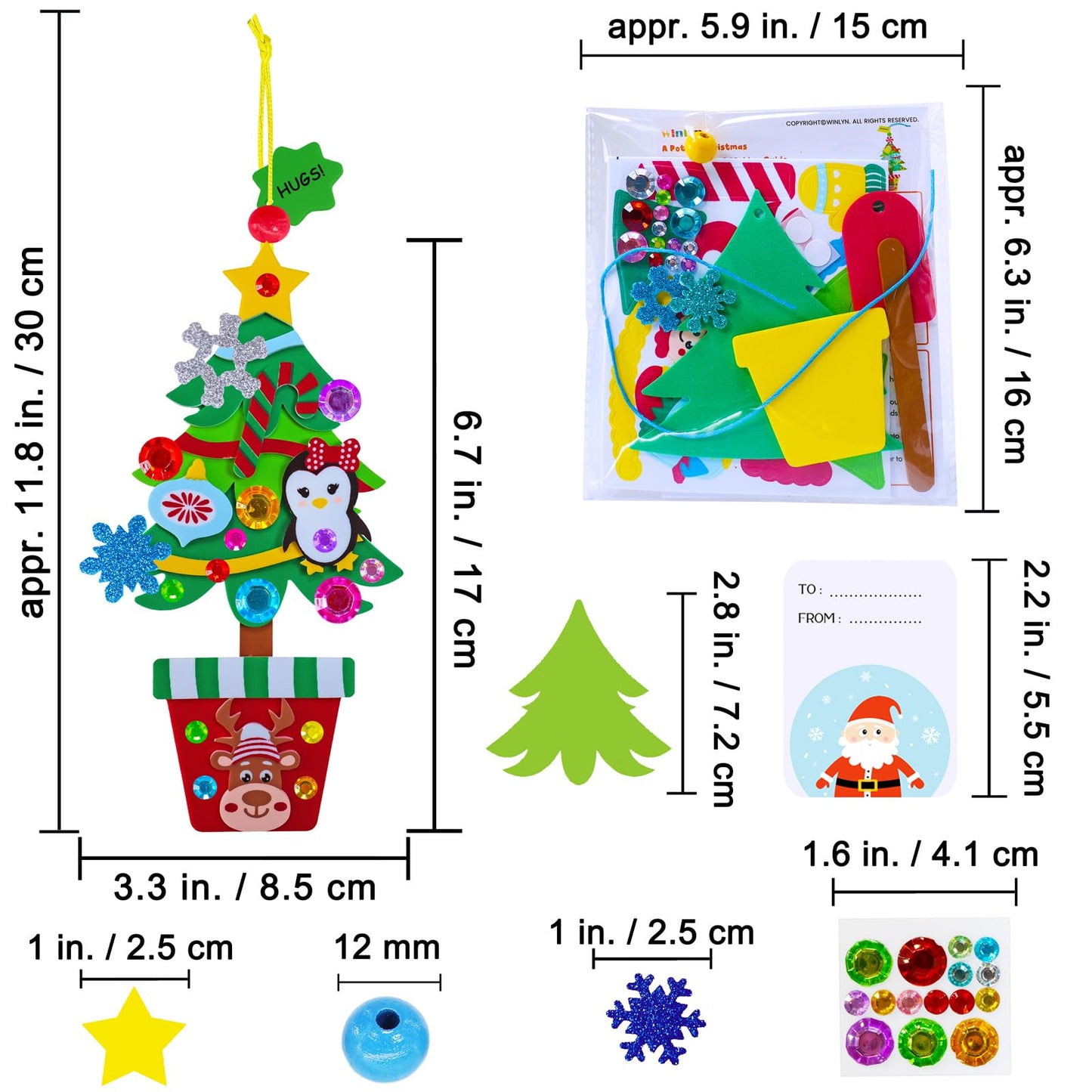 Winlyn 24 Sets Winter Decorations DIY Potted Pine Tree Ornaments Christmas Craft Kits Foam Tree with Festive Foam Stickers for Kids Holiday Seasonal Gift Home Classroom Activities Party Favors