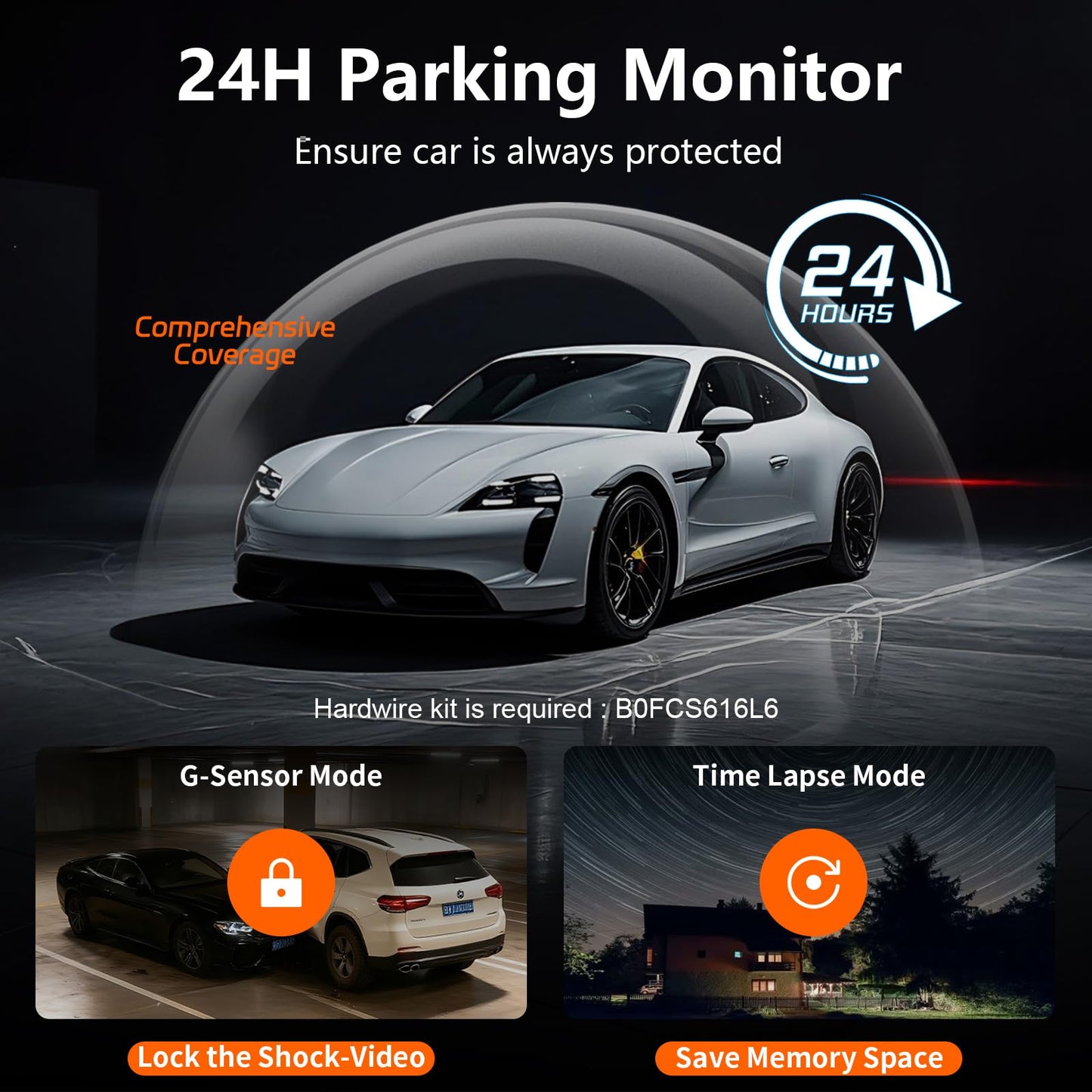 4 Channel Dash Cam Front and Rear Cabin, 360° Dash Camera ，Night Vision 8 IR Lamps Dash Camera for Cars, 5G WiFi for Download, G-Sensor, 24H/7 Parking Mode with 64GB Card,Support 256 GB Max