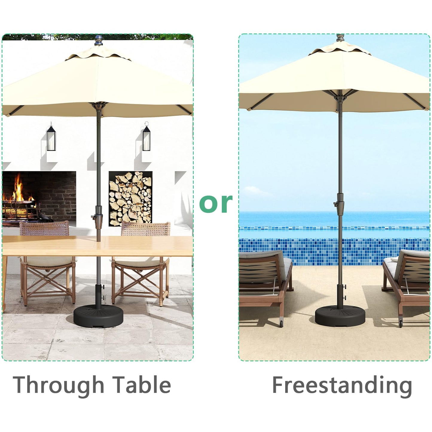 Helios&Hestia 78 lb Heavy Duty Round Umbrella Base, Plastic Water and Sand Fillable Outdoor Stand Weight for Patio Market Table Umbrella, Black
