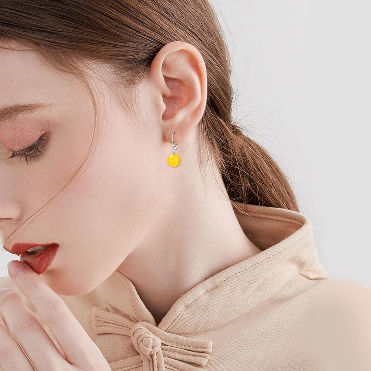 925 Sterling Silver Yellow Agate Leverback Earrings Dangle Drop Jewelry Gifts for Women (Yellow Agate)