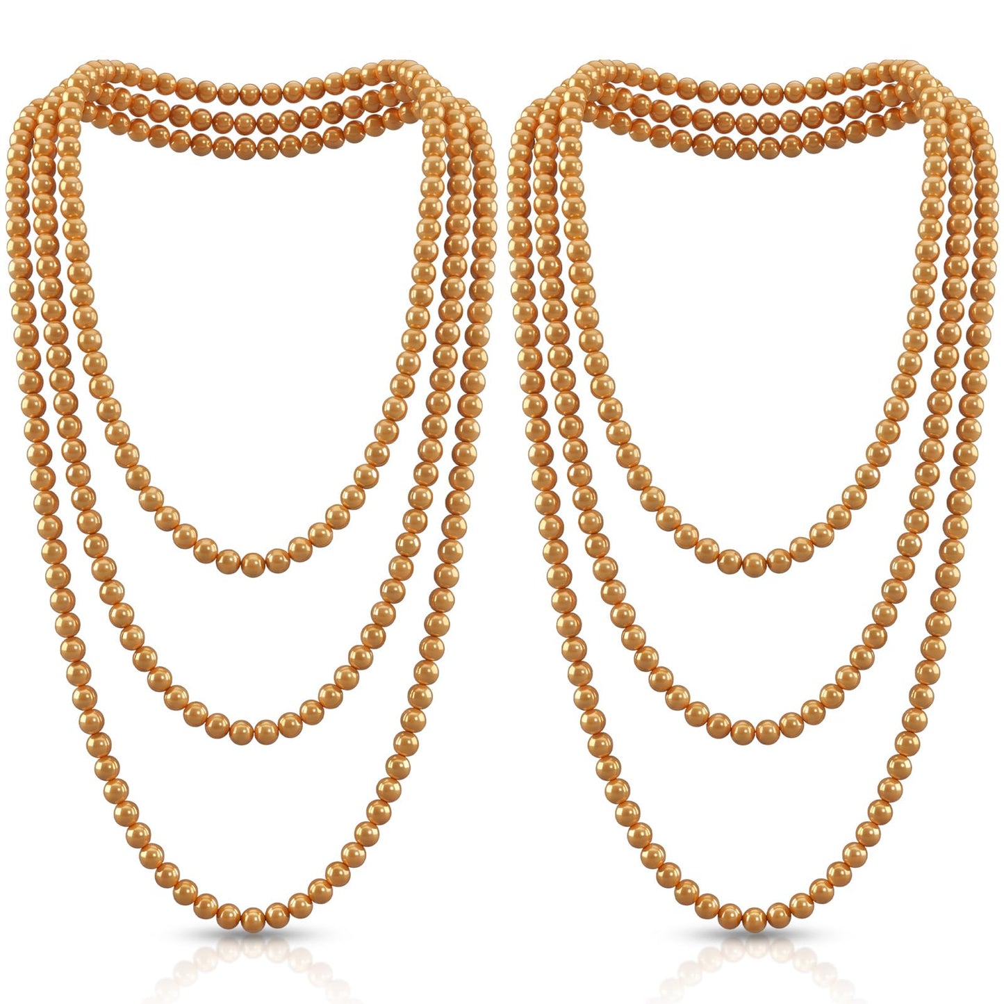 Aurelema 2 Pack Long Pearl Necklace for Women 1920s Costume Party Jewelry Faux Pearls Strand Beads for Ladies(70 Inches,8 mm,Glass,Gold)