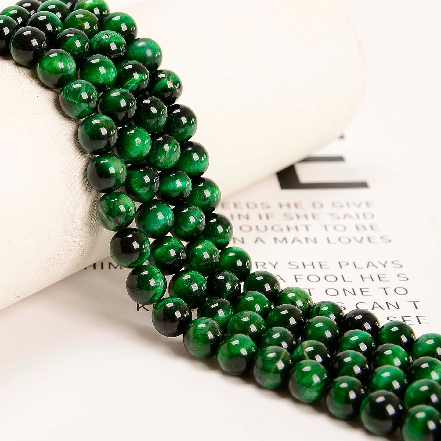 NCB 100pcs Original Natural Stone Beads Gemstone Round Loose Beads 6mm 8mm 10mm (Green Tiger's Eye, 6mm 100Beads)