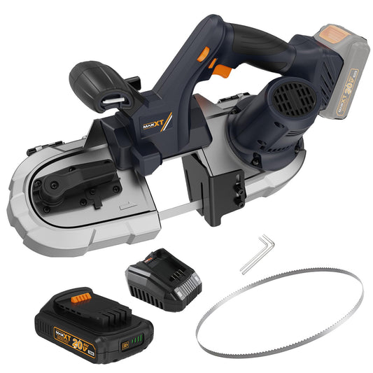 Bandsaw Cordless, MAXXT 2-1/2 inch Brushless Power Metal Bandsaw 20V MAX 2.5" Cutting Capacity 6 Speeds Adjustable, No Hot Sparks When Cutting Metal, Portable BandSaw for Deep Cut