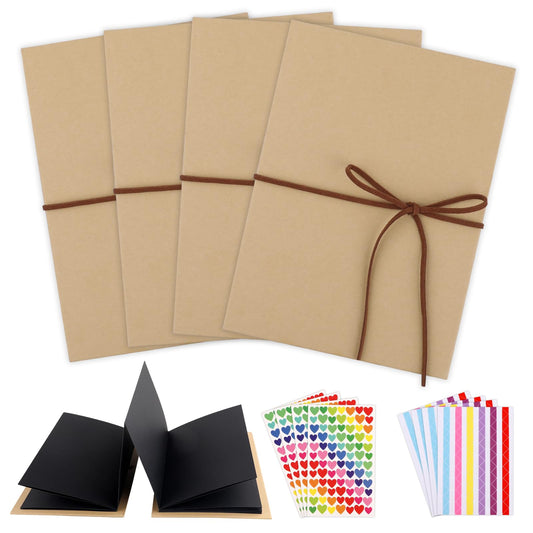 4 Pack 6 x 8 Inch Small Scrapbook Album with Black Pages,Photo Album with DIY Accessories Kit,Stretchable Folding Kraft Paper Memory Book Accordion Adventure Scrapbook for Anniversary Graduation