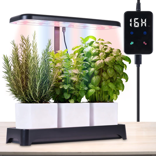 Indoor Garden Led Grow Light, Full Spectrum LED Grow Lamp for Indoor Plants with Intelligent Controller, Height Adjustable, Ideal for Home Desk Plant Lighting (Without Pots) (Black, 16.5*6.5*4 inch)