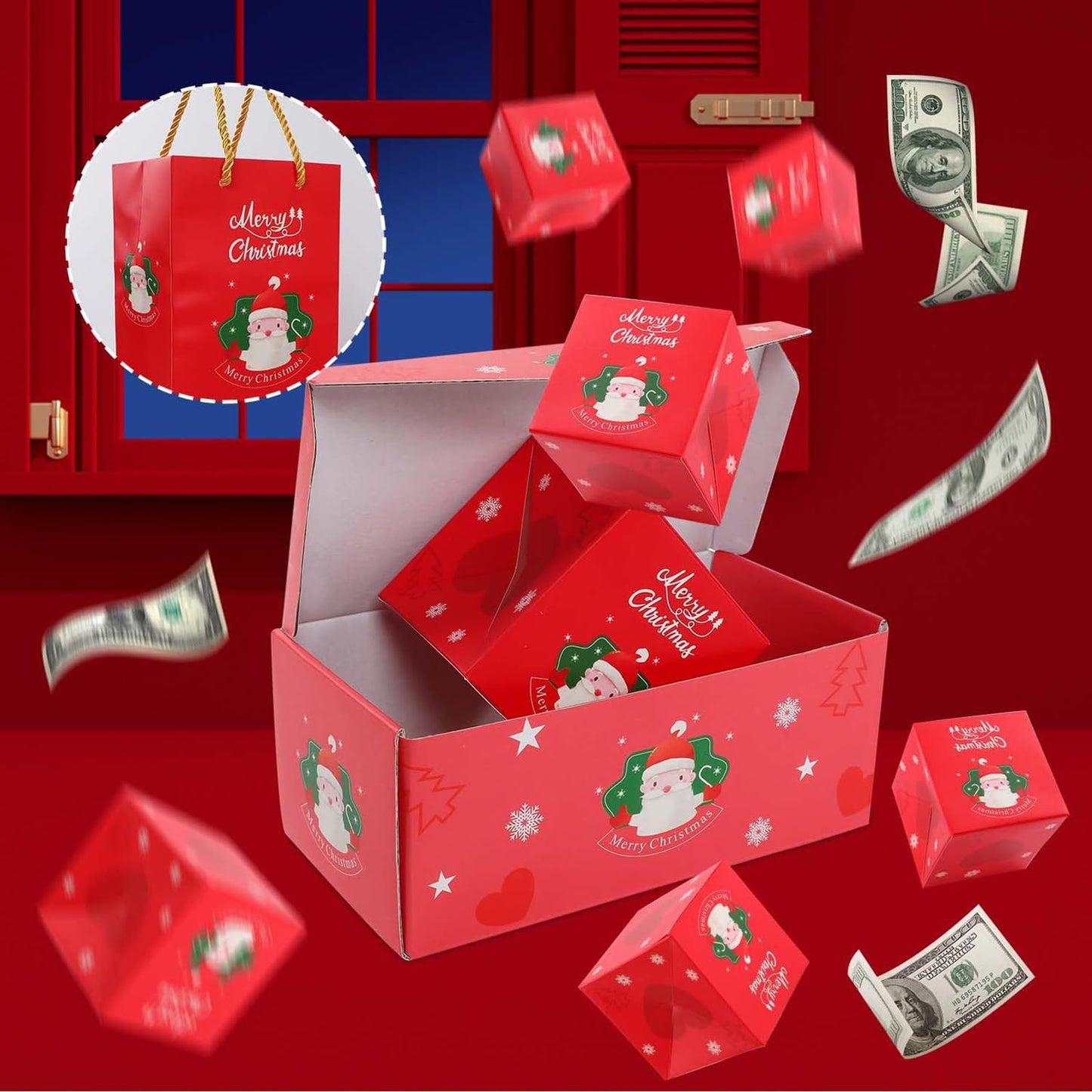 Gocikiko Surprise Gift Box Explosion for Money,Pop-Up Explosion Gift Box Surprise (10 Box Red) - Folding Bouncing Present Box for Christmas, Birthday, New Year & Anniversary Parties