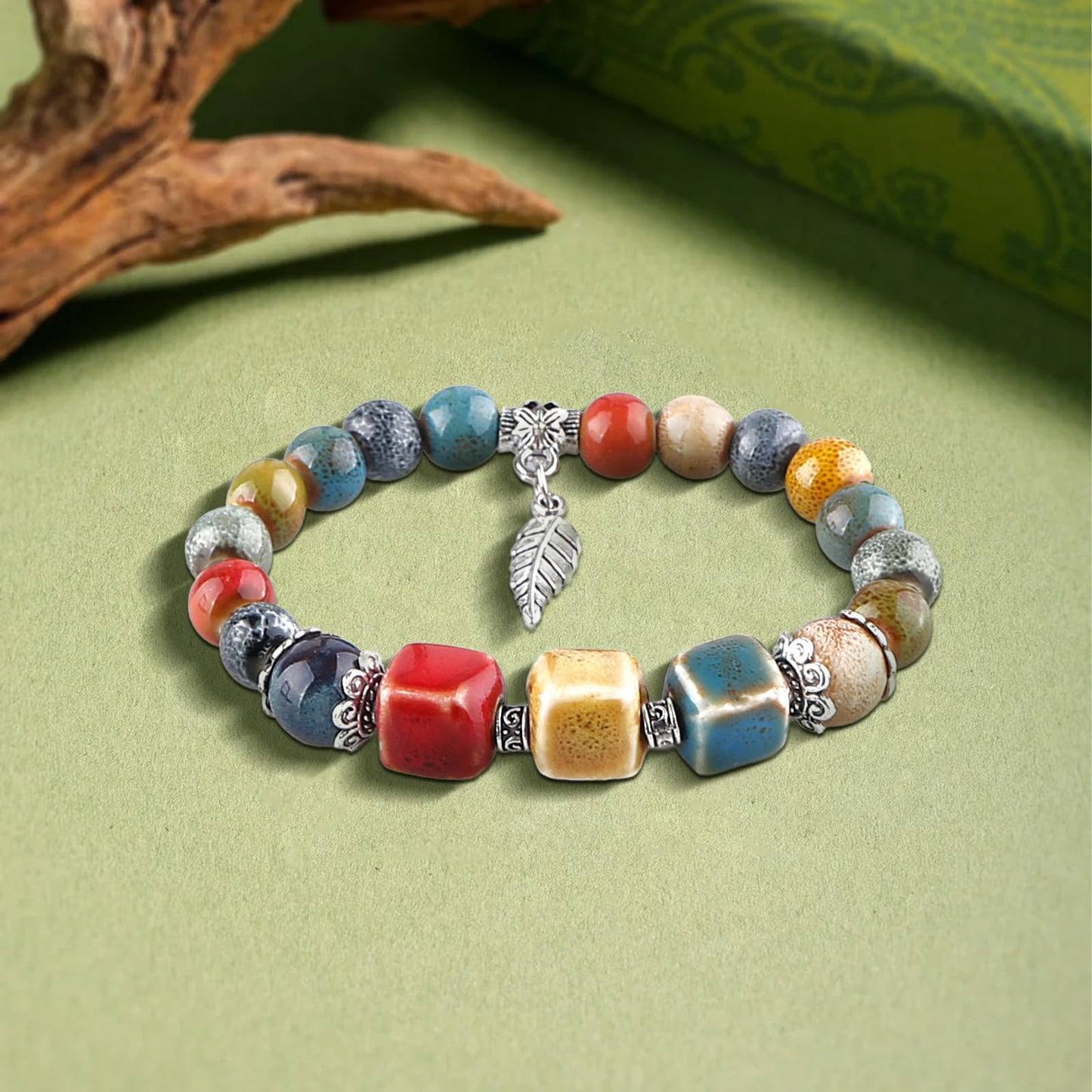 KILIPOL Bohemian Hippie New Chinese Ethnic Style Colorful Ceramic Bead Bracelet, Iiterary And Ancient Style Colorful Bracelet, Bohemian Summer Beach Jewelry Gift For Women Christmas Gift(Style22