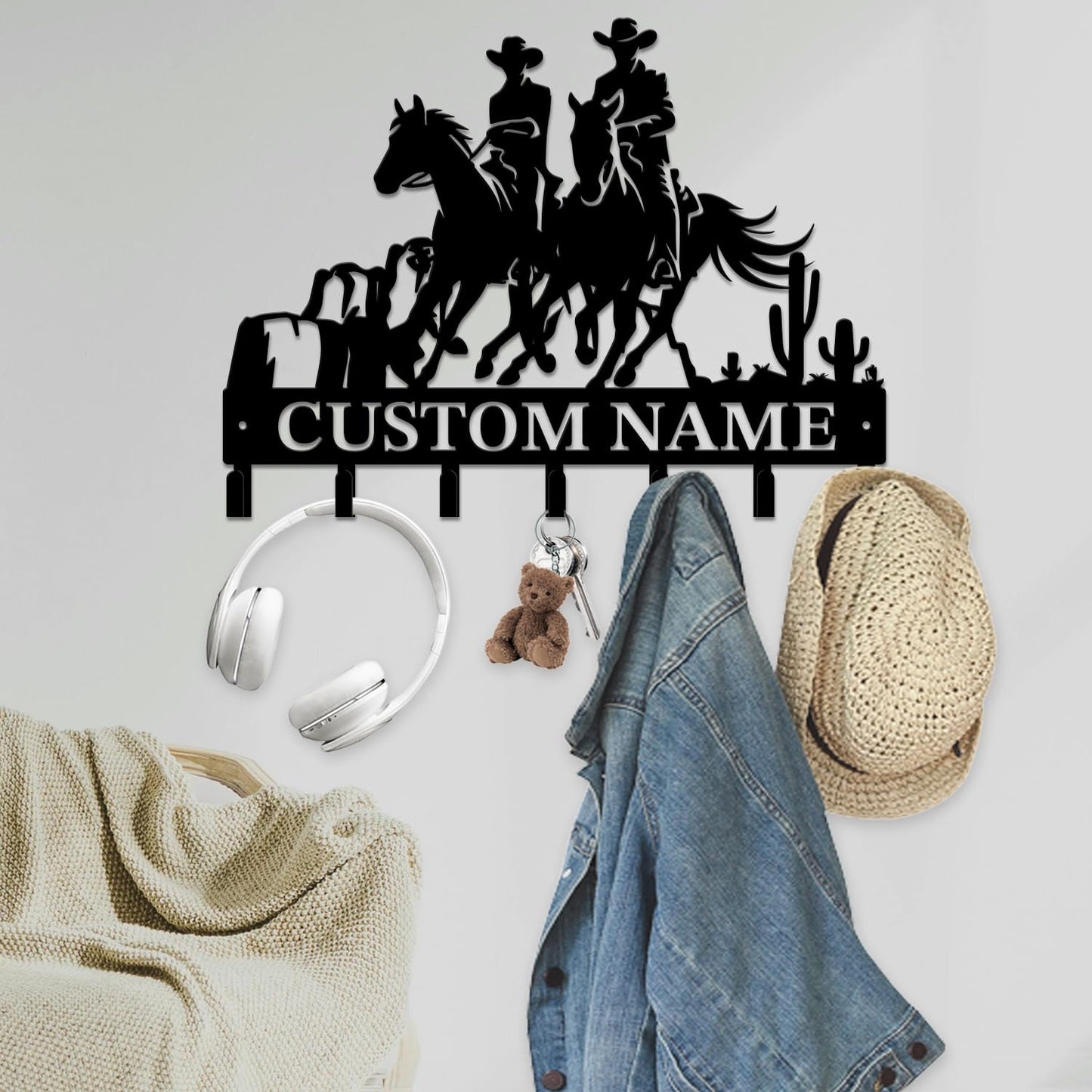 peanut case Personalized Farm Horse Keys Hooks,Custom Name Metal Cowboy Horse Art Keys Hooks,Metal Horse Lover Wall Home Storage Decorative Keys Hooks,Key Holder Hooks for Wall (Style E)