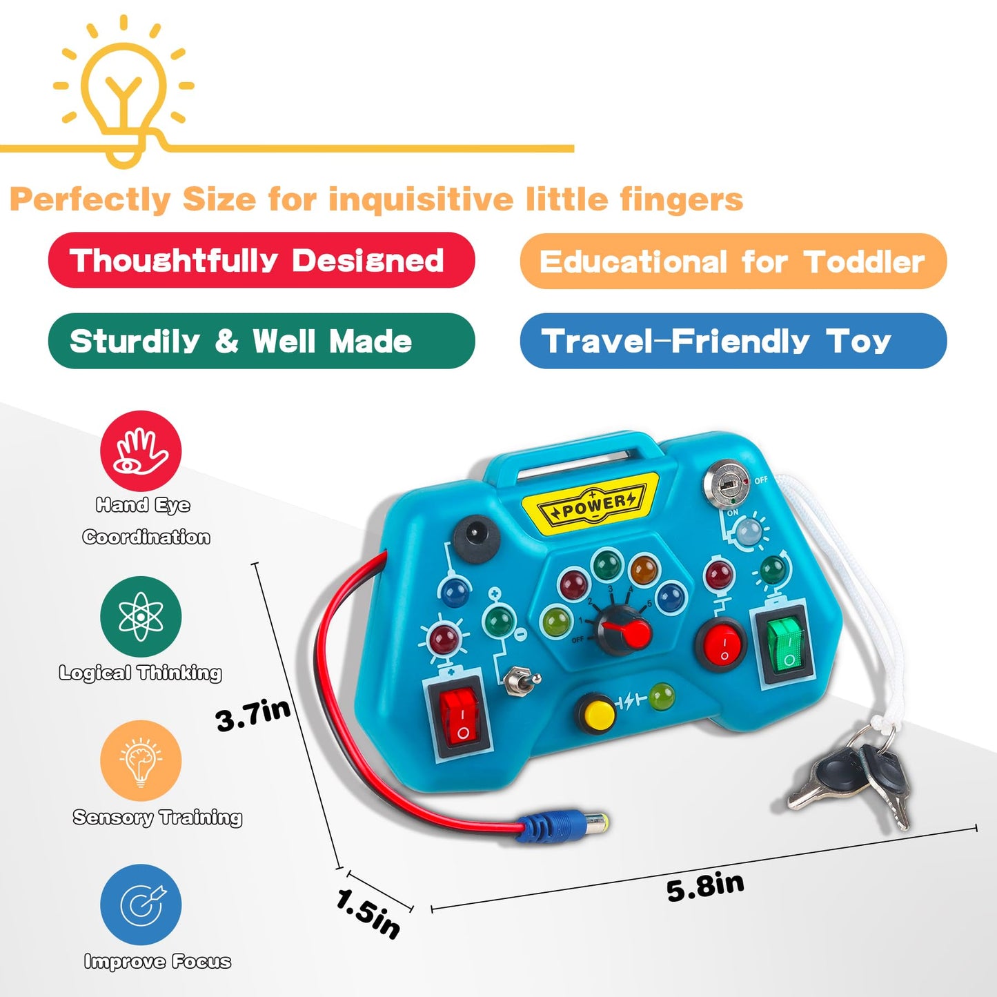 Laiydontos Toddler Toys LED Busy Board,Montessori Toy for 1-3 Year Old, Kids Sensory Board, Light Switches Preschool Learning Activities Travel Toy for 1 2 3 4 Boys Girls Birthday