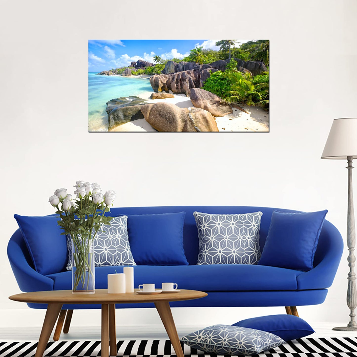 YYYYHPP YP0775 Beach Wall Art Picture Wall Art Stone Coconut Trees on Sands Beach Seascape Scenery Painting Nature Picture for Bedroom Home Office Wall Decor