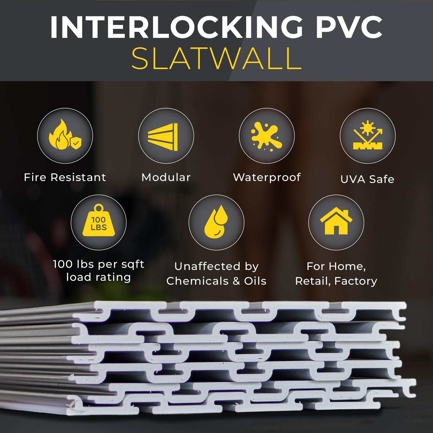 Heavy Duty 4x4 PVC Garage Slatwall Storage System (with Endcaps & Screws) - Modular Slat Wall Paneling for Garage Wall Organizer - Interlocking Slatwall Panels for Home & Commercial Use (Grey)