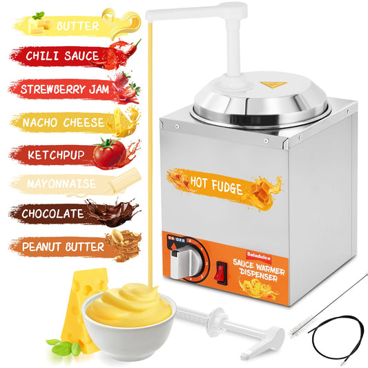 Nacho Cheese Dispenser Warmer 2.6Quart Cheese Sauce Warmer with 2 Pumps&9 Stickers, Hot Fudge Dispenser Warmer 5-Level Insulated Pump Dispenser for Sauce Cheese Fudge Caramel