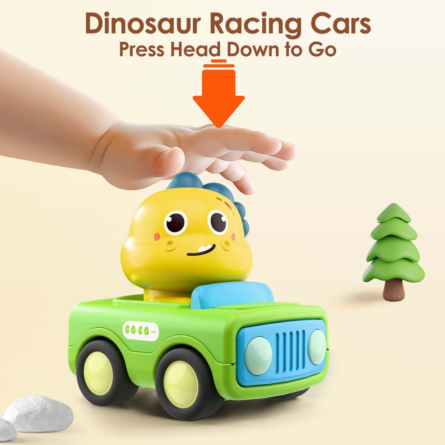 iPlay, iLearn Press Go Car Toys for Toddlers 1-3, Baby Animal Race Cars, Infant Play Car Set, Push Go Friction Dino Car for 6-9-12-18 Month, 1st Valentine Gift Easter Stuffer for 1-2 Years Old Boy Kid