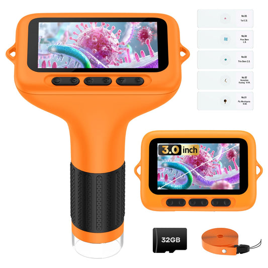 3" Screen Digital Microscope for Kids: 1000X Rechargeable Mini Pocket Portable Miniscope Magnifying Glass 4K Coin Jewelry Loupe Edu Science STEM Toy Xmas Gift 4-12 Boys Girls