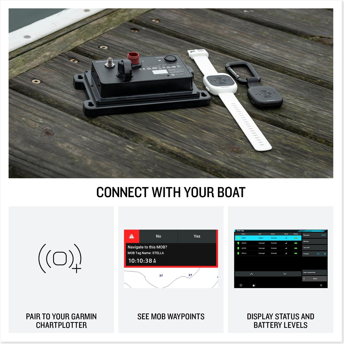 Garmin OnBoard™ Mob Tag, Wireless, Part of a Wireless Mob System, Captain or Passenger Designation, Black
