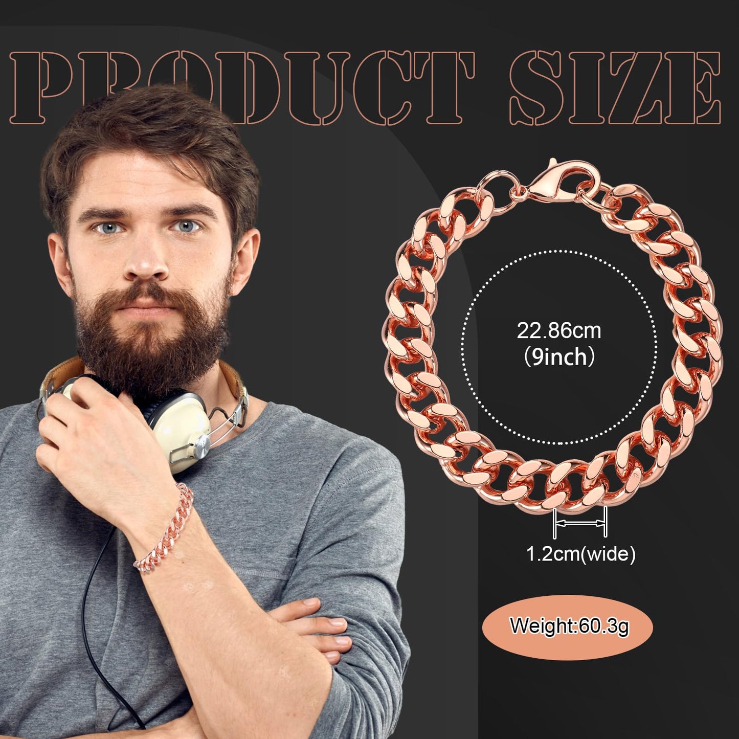 Tondiamo Copper Bracelet for Men Valentine Jewelry Gift 1 Unit Men's Solid Copper Link Pure Bracelets for Women Health Jewelry Gift