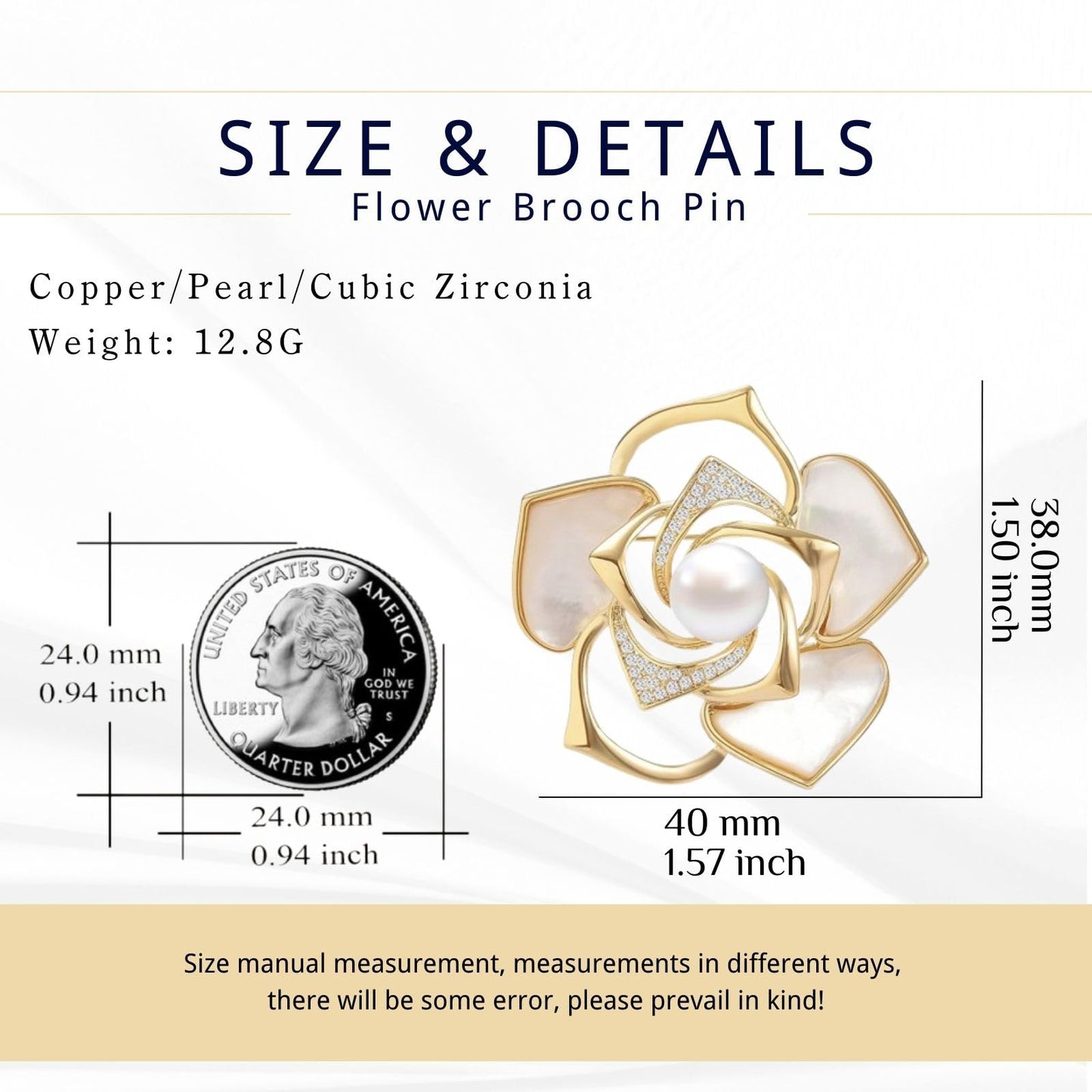 EMEGCY Rose Brooch for Women Gold Flower Brooch Pin Rhinestone Blooming Rose Flower Lapel Pin 18k Gold Plated Jewelry for Wife Mom Birthday Anniversary