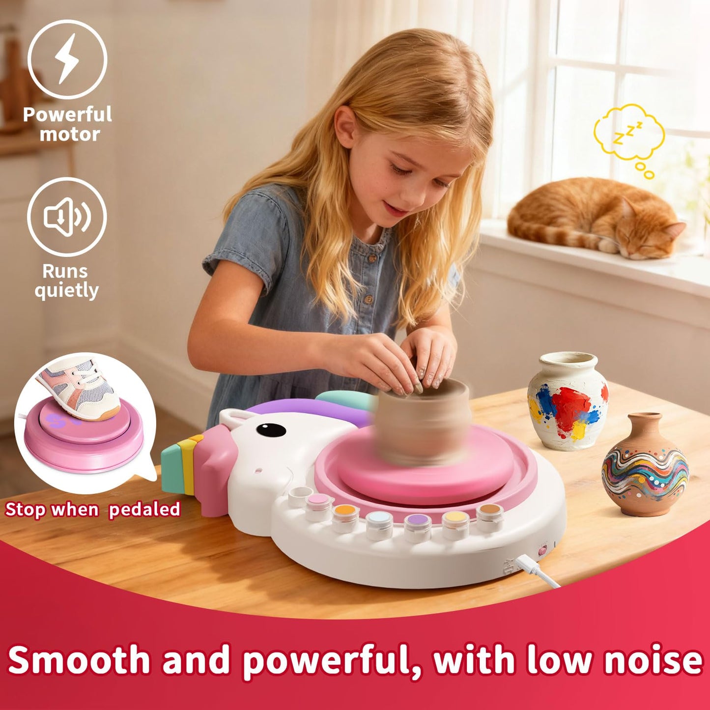 Oeasic Unicorn Pottery Wheel for Kids, Arts and Crafts for Kids Ages 8-12, PotteryCraft Kit with Clay, Art Supplies for Kids Birthday Christmas Gift for 6 7 8 9 10 11 12+