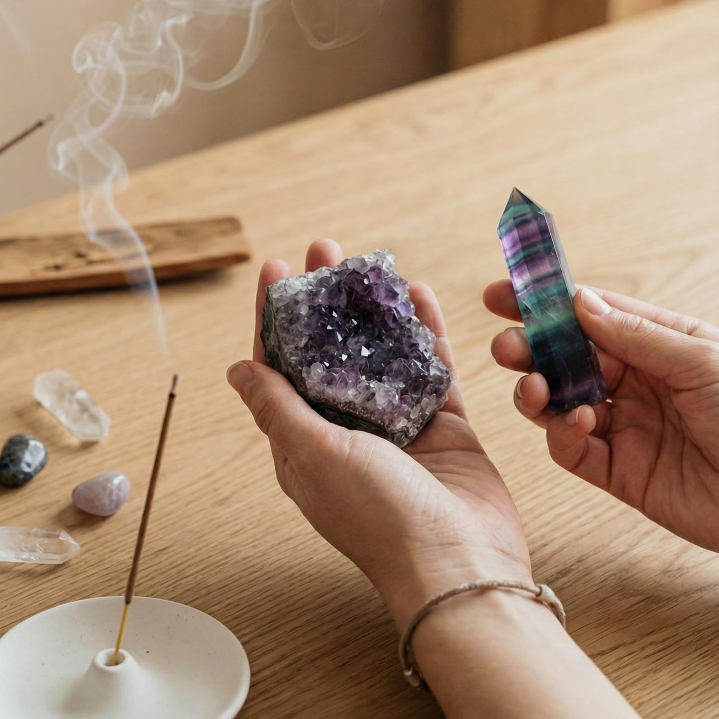 Juliful Unic 15PCS Crystals and Healing Stones Natural Crystals Set for Women Rainbow Fluorite Amethyst Crystal & Pendulum Tumbled Stones Crystal Wands