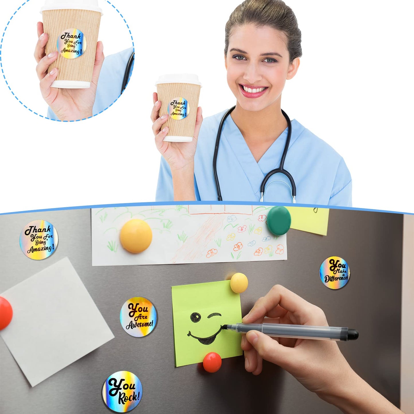 1000 Pcs Kudos Appreciation Stickers Retro You are Awesome Thanks for Being Amazing You Make a Difference Envelope Seals for Graduation Employees Nurses Teacher Appreciation(Holographic)