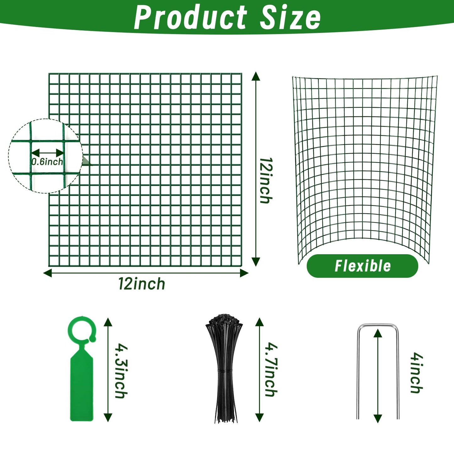 Plant Protectors from Animals - DIY Reusable Plant Cages for Outdoor Plants, Square Mesh Plant Covers Kits, 12"x12" Panels (6/18/30 Pcs) (6, Dark Green)