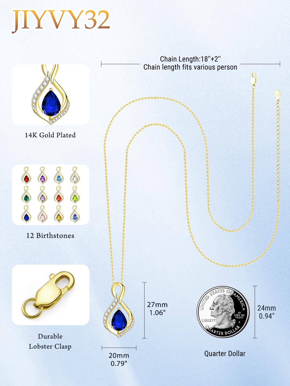 JIYVY32 Sapphire Infinity Necklace for Women September Birthstone Necklaces 14k Gold Plating Anniversary Birthday Gifts for Wife Her Mom Girlfriend Birthstone Jewelry Gifts for Women