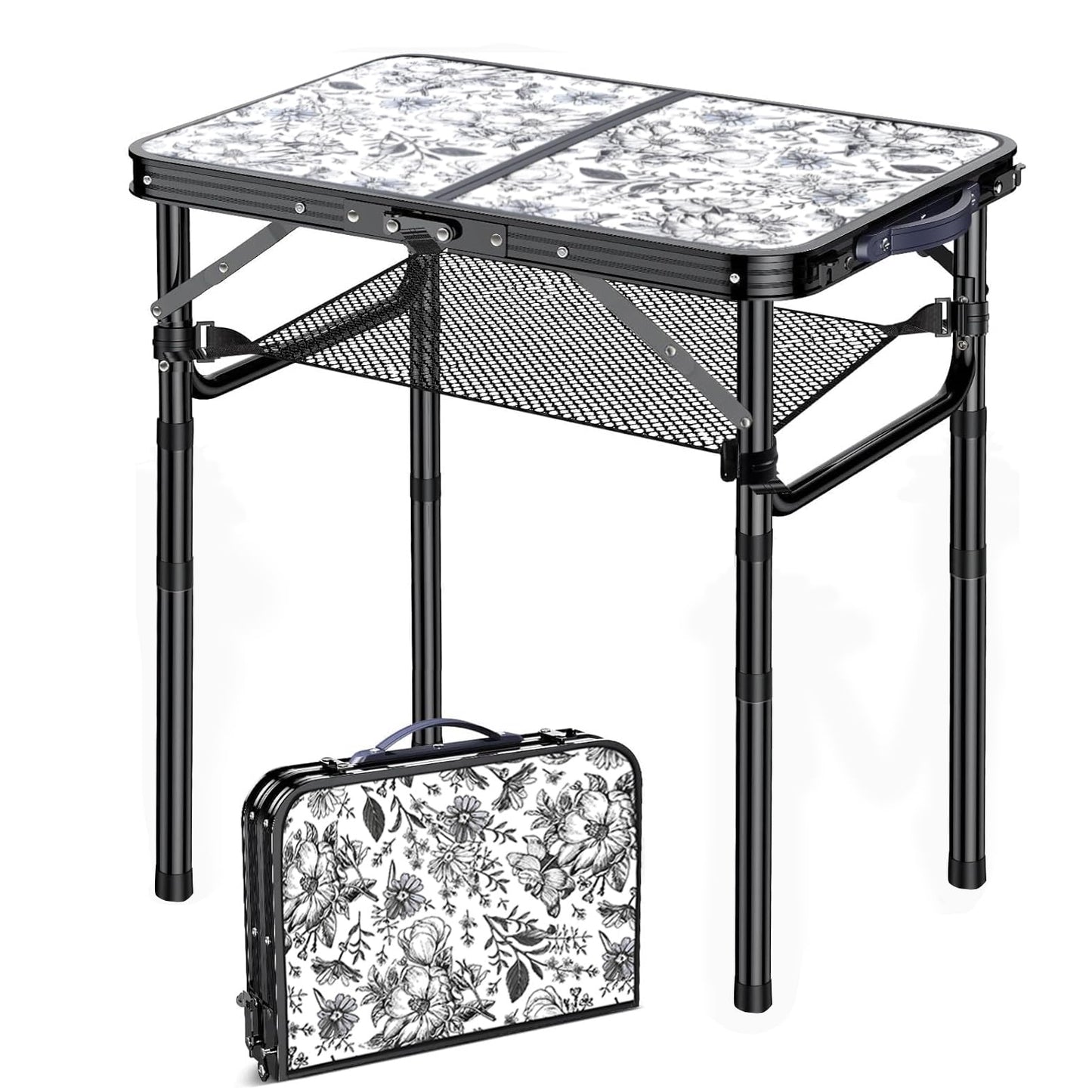 Outdoor Side Table, Portable 3 Adjustable Height Small Outdoor Folding Table, Aluminum Foldable Patio Side Tables for Outside Indoor, Plant Stand Coffee End Table for Pool, Porch,Garden, Balcony
