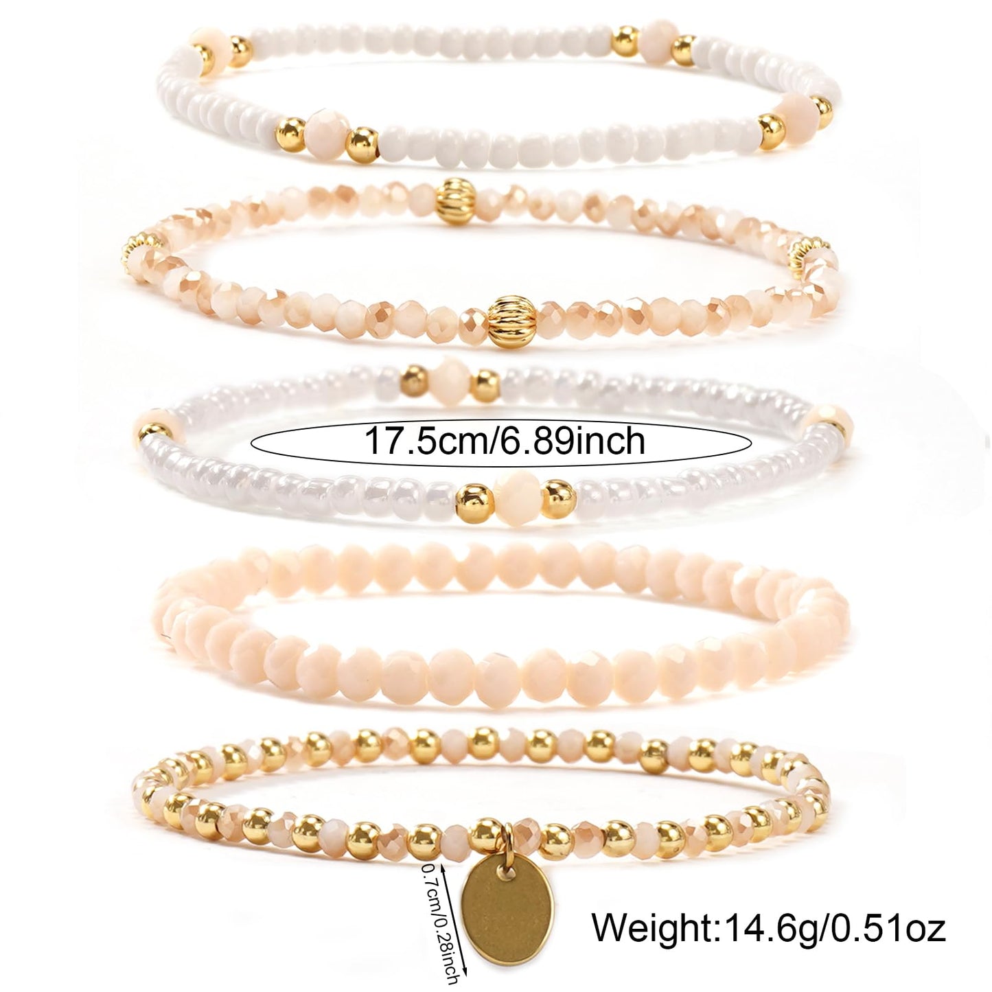Bohxantium Gold Crystal Beaded Bracelets for Women 14K Gold Plated Beads Ball Bracelet Stack Stretch White Seed Beads Stackable Non Tarnish Trendy Jewelry Prom Birthday Friendship Gift for Women